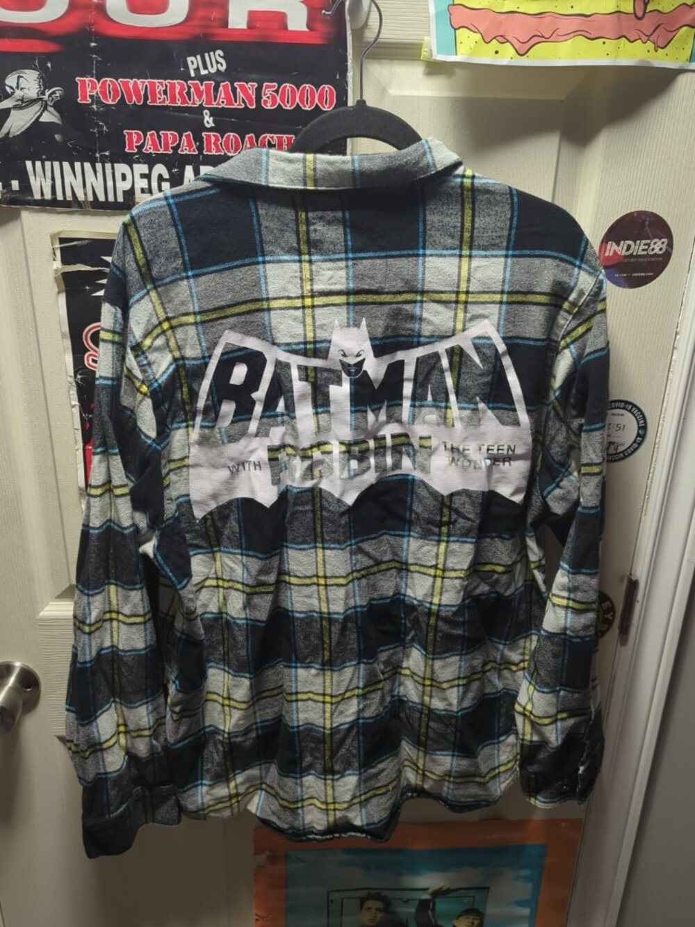 Cakeworthy Shirt Mens Large Batman Blue Plaid Cotton Button Up 2XL
